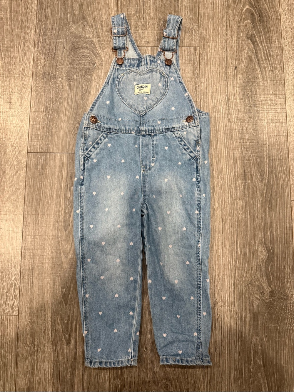 OshKosh B'gosh Light Blue Heart Print Denim Overalls